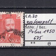 Polen 1950 Freimarken: Staatspräsident Boleslaw Bierut MiNr. 675 gestempelt -2