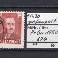 Polen 1950 Freimarken: Staatspräsident Boleslaw Bierut MiNr. 674 gestempelt -1