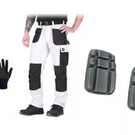 Generisch Malerhose Arbeitshose Bundhose weiß-schwarz, Montagehose Gr 44, inkl. Arbeitshandschuhe