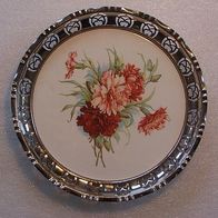 Alte Keramik Kuchen / Torten-Platte mit Ajour-Metallmontierung