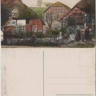 Rügen-Mönchgut-AK um 1920 Bauernhäuser mit Einwohnern in Trachten, Erh.1