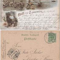 Rügen-Zinnowitz-Litho AK 1898 Gruss aus 3-Bild Karte Erh.1