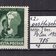 Polen 1953 2. Internationaler Wieniawski-Geigen-Wettbewerb MiNr. 785 postfrisch