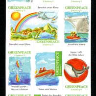 Greenpeace Vignetten-Einheit 11 Briefverschlußmarken 1980er Jahre postfrisch