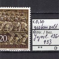 Jugoslawien 1961 20. Jahrestag des Aufstandes gegen die Besatzungsmächte MiNr. 953 ge