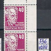 DDR MiNr. 336 vbXII Köpfe II senkrechtes Doppelstück Ecke oben rechts RWZ postfrisch
