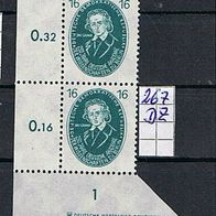 DDR MiNr. 267 DZ senkrechtes Doppelstück Ecke unten links RWZ postfrisch