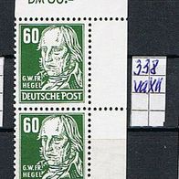 DDR MiNr. 338 vaXII Köpfe II senkrechtes Doppelstück Ecke oben rechts RWZ postfrisch