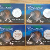 4x 1Unze Silbermünze 1$ Neuseeland Kiwi 2008 New Zealand