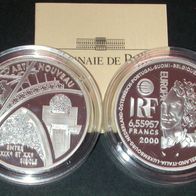 Frankreich 6,55957 Francs = (1 Euro) 2000 Silber PP, "JUGENDSTIL" Rar !
