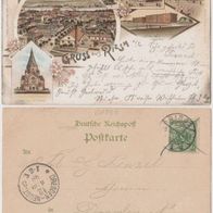 Riesa-Litho-AK 1898 Gruss aus Karte mit 5Bildern Erh.1