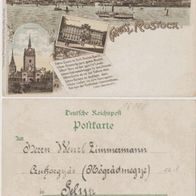 Rostock-Litho-AK um 1900 Gruss aus Karte mit altem Wahrspruch Erh.1