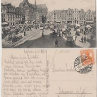 Rostock-Markt-AK 1916 Markttreiben und Marienkirche Erh1.