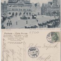 Rostock-Neuer-Markt-AK 1903 mit Hotel Zur Sonne Droschken warten auf Fahrgäste Erh.1