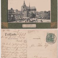 Rostock-Neuer-Markt-AK1907 und Kirche-Rahmen mit Goldfarbe Erh2-wegen Madenfrass