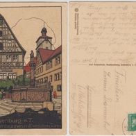 Rothenburg-Tauber-Stein Zeichnung AK 1927 Kapellenbrunnen, weisserTurm Erh.2
