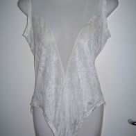 Vintage Yessica Body Gr. 38 Weiß Tüll Samt Sexy Spitze Stehkragen Stretcheinsätze