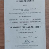 Besitzzeugnis Regiment Hoch- und Deutschmeister VWA Schwarz