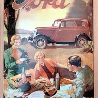 Blechschild Picknick mit Ford-Oldtimer vermutlich 1980er Jahre