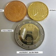 2020 2 €uro + 5 + 10 Cent 2020 - G -uncirkuliert- aus der Rolle