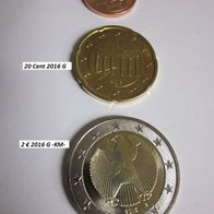 1 + 2 + 5 + 20 Cent + 2 € KM 2016 -uncirkuliert