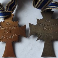 2x 1938 Mutterkreuz Kreuz der Deutschen Mutter Bronze und Silber