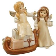 Goebel Weihnacht "So viele schöne Geschenke" Champagner Engel mit Schlitten Engelstor
