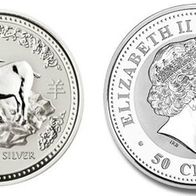 Australien Silber 50 cent 2003 Chinesisches Jahr der "ZIEGE", Lunar I -Serie