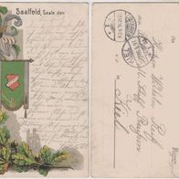 Saalfeld-AK Wappenkarte 1906 Litho Ak Erh.1 ohne Marke Soldatenkarte