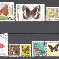 Schmetterlinge, 8 Briefm., gest.: Korea, Tschechoslowakei, Ungarn, Schweiz, Belize ua