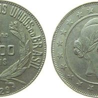 Brasilien 2000 Reis 1929 Freiheitskopf, vorzüglich