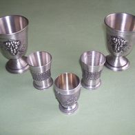 5x Zinnbecher v. Artina SKS 95% Zinn Weinbecher m. Fuß + Schnappsbecher Segelschiff