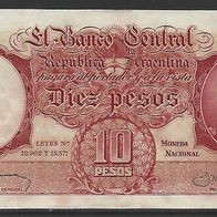 Argentinien - Argentina - 10 Pesos - Serie von 1954 - 1968 - unzirkuliert, siehe Foto