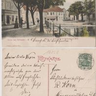 Schwaan-Mecklenburg-AK 1907 Partie am Mühlteich, Restaurant z. Börse Erh.2 wegen Knick