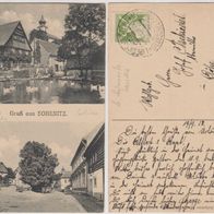 Sobenitz-Sob?nice-Sudeten AK-1921 Kirche, Ententeich mit Kindern, Erh.1