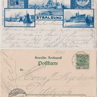 Stralsund-Litho-AK 1900 Blaudruck 5 Bild-Litho vonStralsund Erh.1