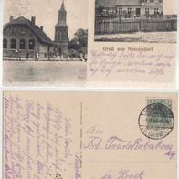 Nossendorf-Grimmen-AK-1913 Kirche, Schule, Schankwirtschaft Fr. Düvelsdorf, Erh.1