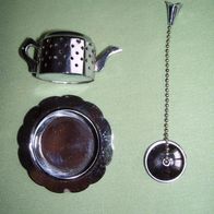 Edelstahl Teeei in Form einer Teekanne Teesieb Tee Sieb Teefilter Filter m. Teller