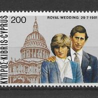 1) Zypern 1981 Royal Wedding - Charles und Diana Mi. Nr. 560 postfrisch