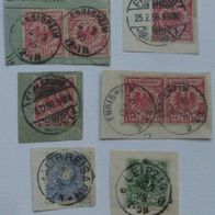 1888-1898, Deutsches Reich, ein Satz mit 6 Stuck Briefstück