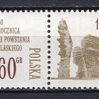 Polen 1971 50. Jahrestag des 3. Schlesischen Aufstandes MiNr. 2078 + Zierfeld gestemp