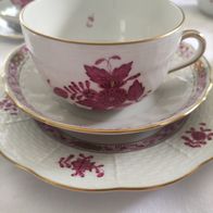 Herend Porzellan Ungarn Teegedeck Gedeck Appony rot drei Teile um1970 Selten