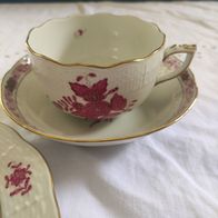 Telegedeck Gedeck Herend Porzellan Ungarn Appony rot drei Teile um1970 Selten