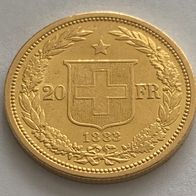 Goldvreneli 1883 Helvetica 20.-Fr. 6,45 Gramm 900 Gold
