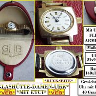 DDR * Glashütte-Damen-Armband-Uhr * Handaufzug + vergoldet + im Glashütte-Etui
