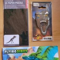 Jurassic World Flaschenöffner Raptor + Dino Wurf-Flugzeug + 3D Papier Puzzle Rex