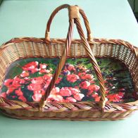 Tablett Vintage Retro 70er Stabil Holz+Weide Griffe fest 56x37x9-33cm Serviertablett