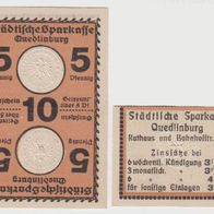 Quedlinburg-Notgeld-5 + 5 Pf. und 5 Pfennig, Sparkasse, schwarz-gelbbaun,2Scheine