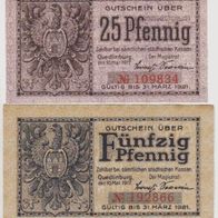 Quedlinburg-Notgeld-25-50Pf. vom 10.5.1917 bis 31.12.1921, 2 Scheine