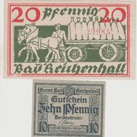 Reichenhall-Notgeld-10 Pf und 20 Pfennig 1921, 2Scheine